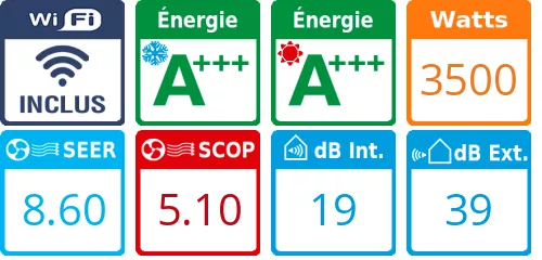 Caracteristiques Pack Climatiseur à faire poser Toshiba Shorai Edge 13 + RAS-13J2AVSG-E