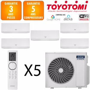 Toyotomi Quintuple-split MULR32-42INV-5 + 5 X ERAI 9 Blanc